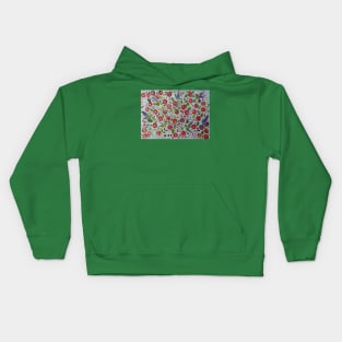 Hummingbirds on Red Roses Kids Hoodie